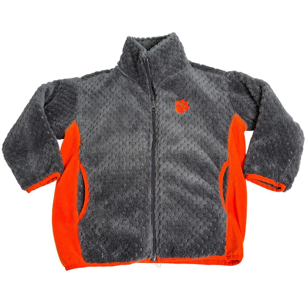 Clemson toddler gray fleece full zip jacket. Size 3T. embroidered paw. Tigers